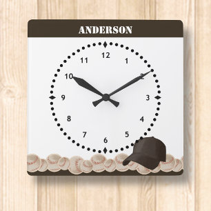 Baseball Wall Clock Black Cap