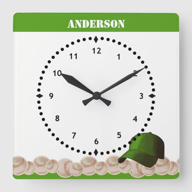 Baseball Wall Clock Green Cap (Front)