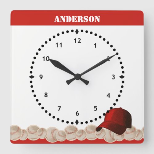 Baseball Wall Clock Red Cap