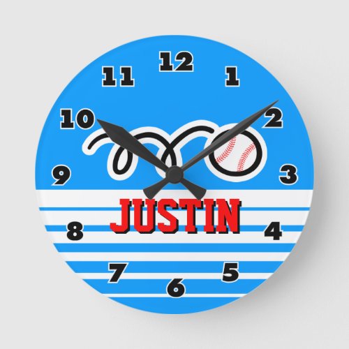 Baseball wall clock with name for sporty boys