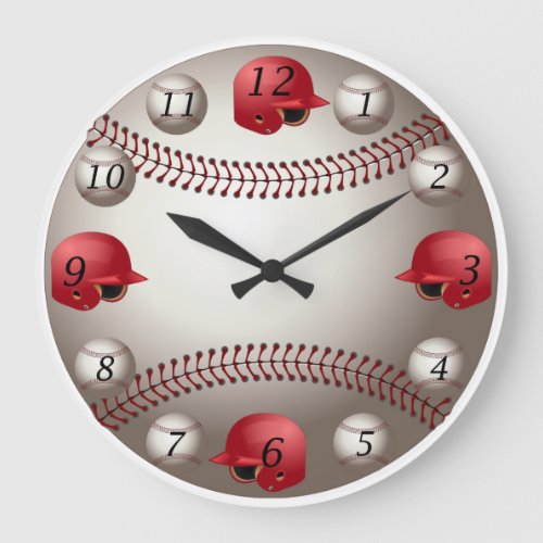Baseball Wall Clock with Red Helmets