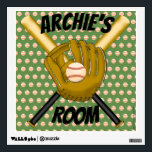 Baseball Wall Decal<br><div class="desc">Batter up! Baseballs and baseball mitts make up this fun wall decal. Customizable so you can add your own text and change the background color. Makes a great gift!</div>