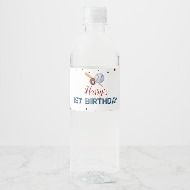 Baseball Water Bottle Label Birthday Baby Shower (Front)