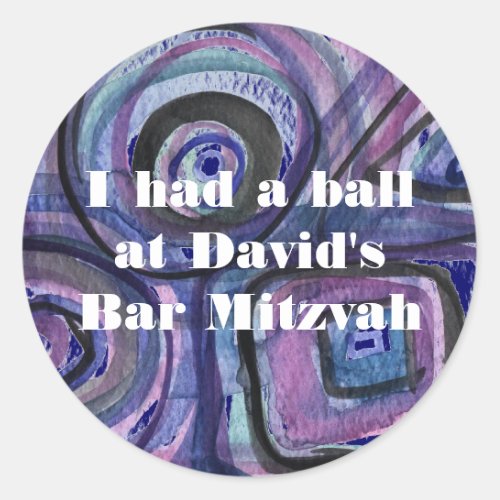 BASEBALL WATERCOLOR Bar Mitzvah Invitation Classic Round Sticker