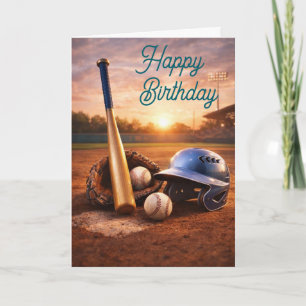 Baseball Watercolor Illustration Card Bat Glove