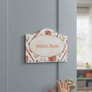 Baseball Watercolor Kids Room Name Door Sign