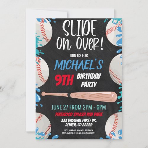 Baseball Waterslide Birthday Party Invitation