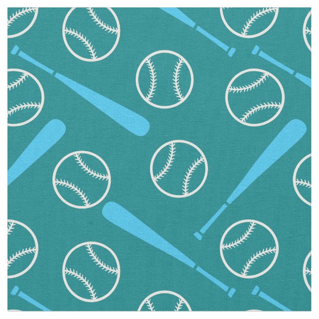Baseball - white and blue on dark green fabric (Close Up)