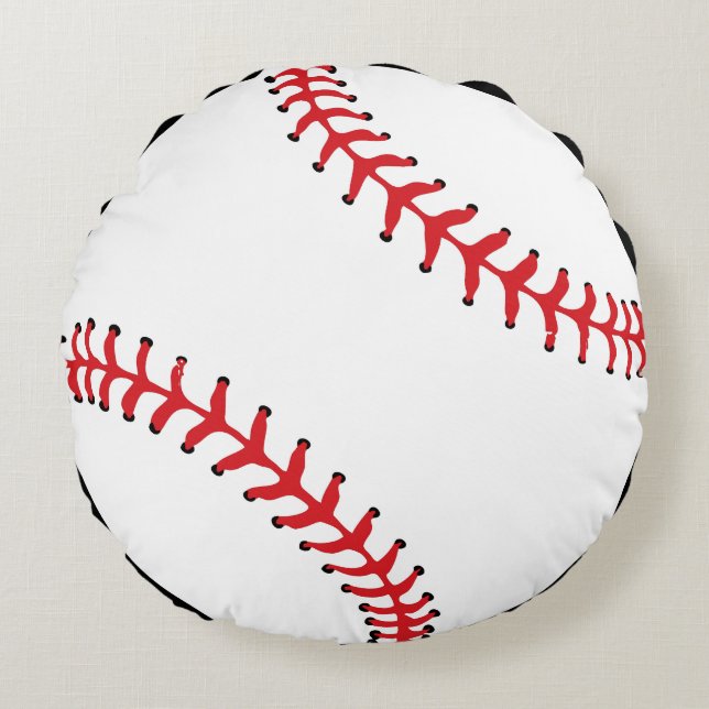 Baseball white and red round pillow (Front)