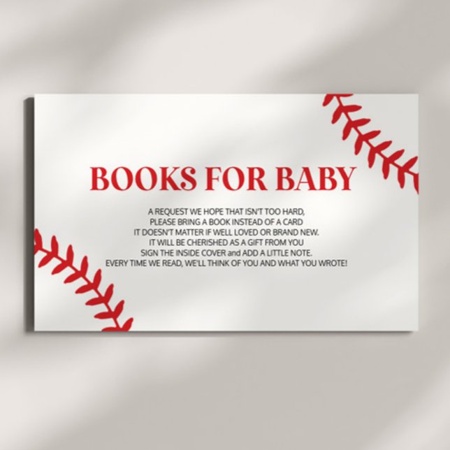 Baseball White Red Baby Shower Books For Baby Enclosure Card (Creator Uploaded)