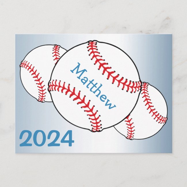 Baseball with 2024 Calendar on Back Postcard