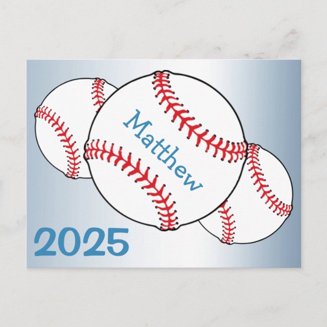 Baseball with 2025 Calendar on Back Postcard