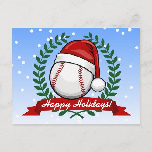 Baseball With A Christmas Style Santa Hat Holiday Postcard