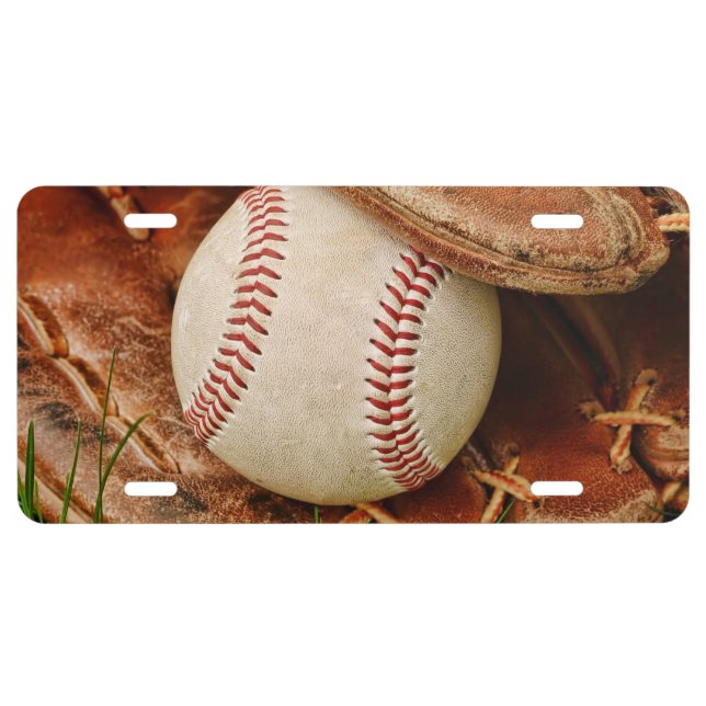 Baseball with an Old Mitt License Plate (Front)