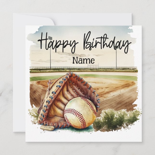 Baseball  with ball and field Birthday  Card (Front)