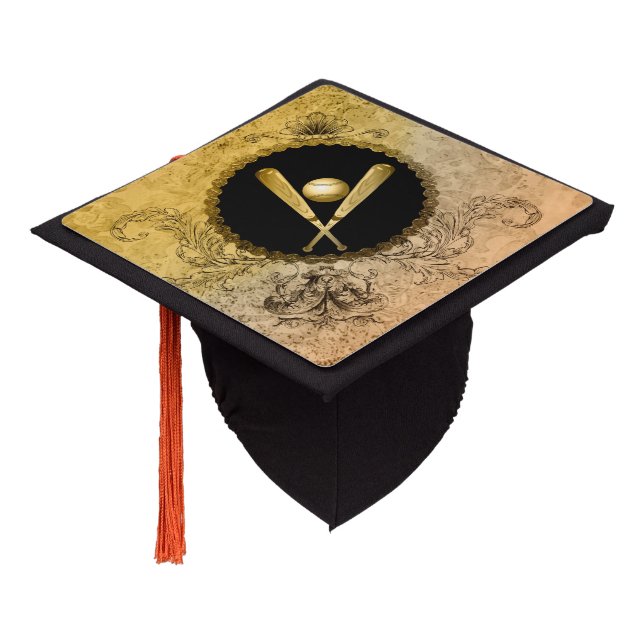 Baseball with baseball bat graduation cap topper (Angled)