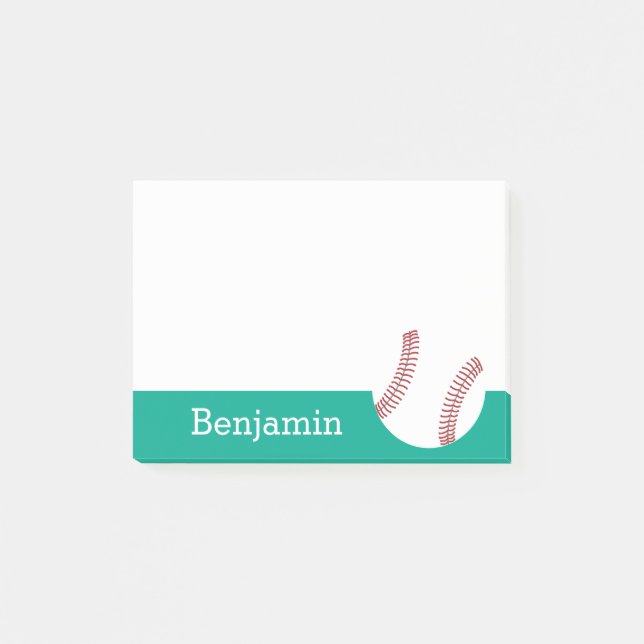Baseball with Custom Name - Emerald Post-it Notes (Front)