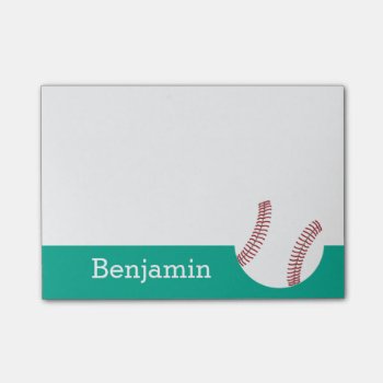 Baseball With Custom Name - Emerald Post-it Notes by Funsize1007 at Zazzle