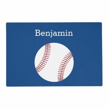 Baseball With Custom Name - Royal Blue Placemat by Funsize1007 at Zazzle