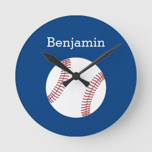 Baseball with Custom Name - Royal Blue Round Clock