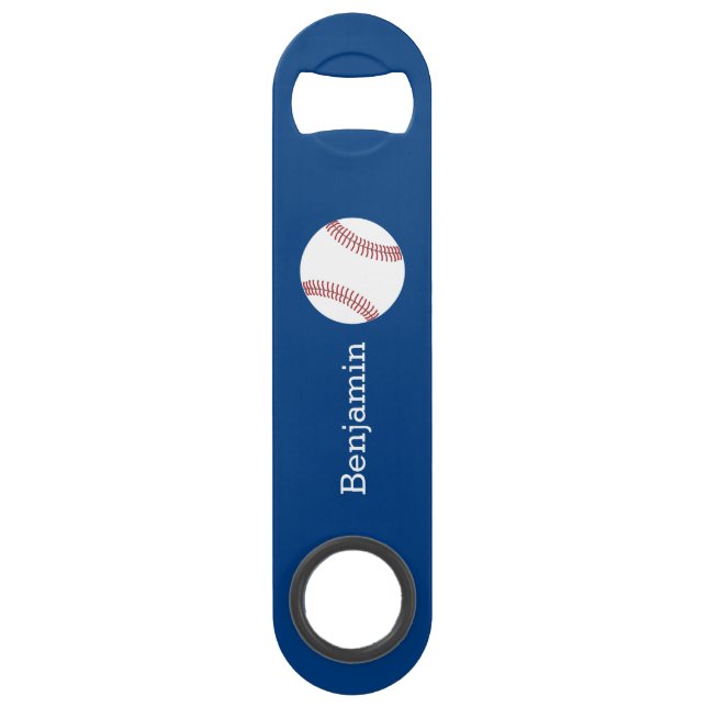 Baseball with Custom Name - Royal Blue Speed Bottle Opener (Front)
