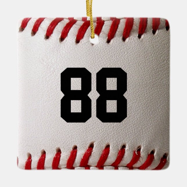 Baseball with Customizable Number Ceramic Ornament (Front)