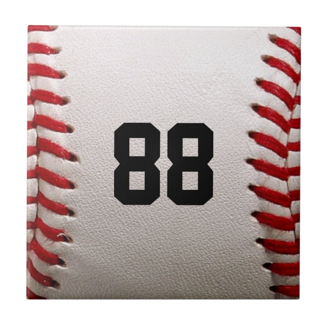 Baseball with Customizable Number Ceramic Tile (Front)