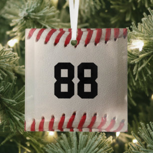 Baseball with Customizable Number Glass Ornament