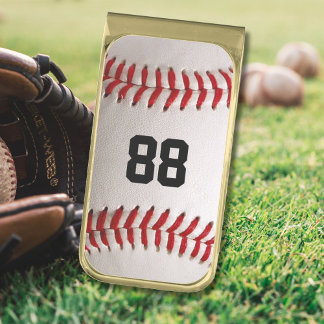 Baseball with Customizable Number Gold Finish Money Clip