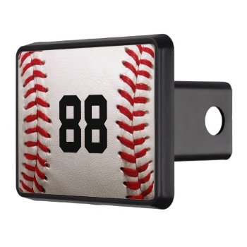 Baseball With Customizable Number Hitch Cover by FlowstoneGraphics at Zazzle