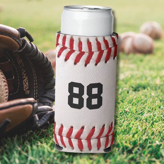 Baseball with Customizable Number Seltzer Can Cooler (Creator Uploaded)