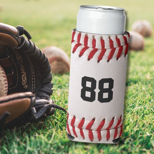 Baseball with Customizable Number Seltzer Can Cooler