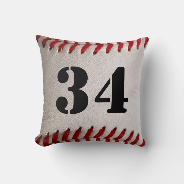 Baseball with Customizable Number Throw Pillow (Front)