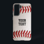 Baseball with Customizable Text Samsung Galaxy S21 Case<br><div class="desc">A macro photograph of a brand new Baseball with red stitching. Perfect gift for the baseball or softball sports fan.</div>