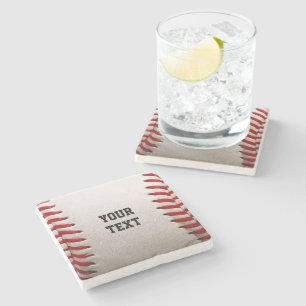 Baseball with Customizable Text Stone Coaster