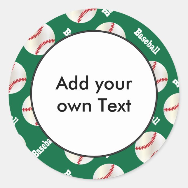 Baseball with Dark Green Background | Personalize Classic Round Sticker (Front)