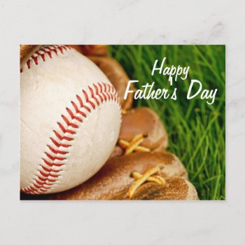 Baseball With Glove Happy Father's Day Postcard by Meg_Stewart at Zazzle
