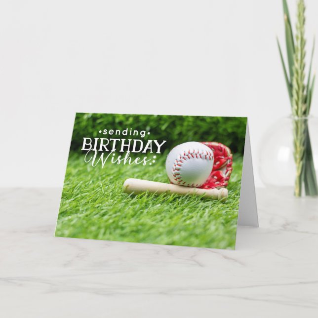 Baseball with happy Birthday word on green grass   Card (Front)