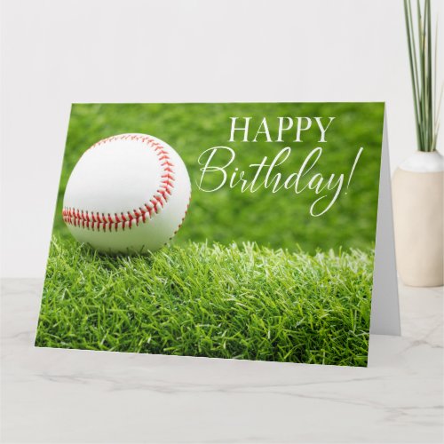 Baseball with happy Birthday word on green grass  Card