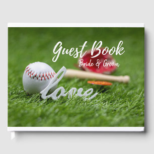 Baseball with LOVE word with glove and bat wedding Guest Book