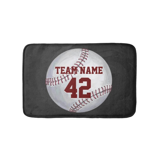 Baseball with Name and Number Bathroom Mat (Front)
