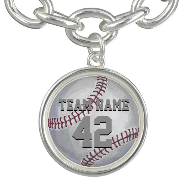 Baseball with Name and Number Charm Bracelet (Design)