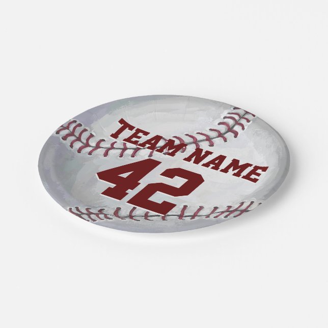 Baseball with Name and Number Paper Plates (Angled)