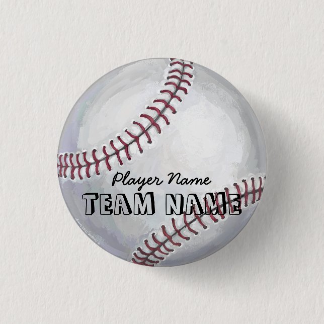 Baseball with Name and Number Pinback Button (Front)