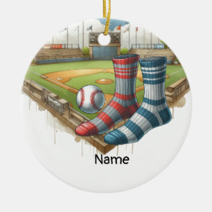 Baseball with Name on the ball for player Ceramic Ornament