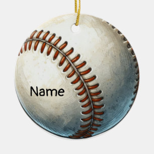 Baseball with Name on the ball for player Ceramic Ornament