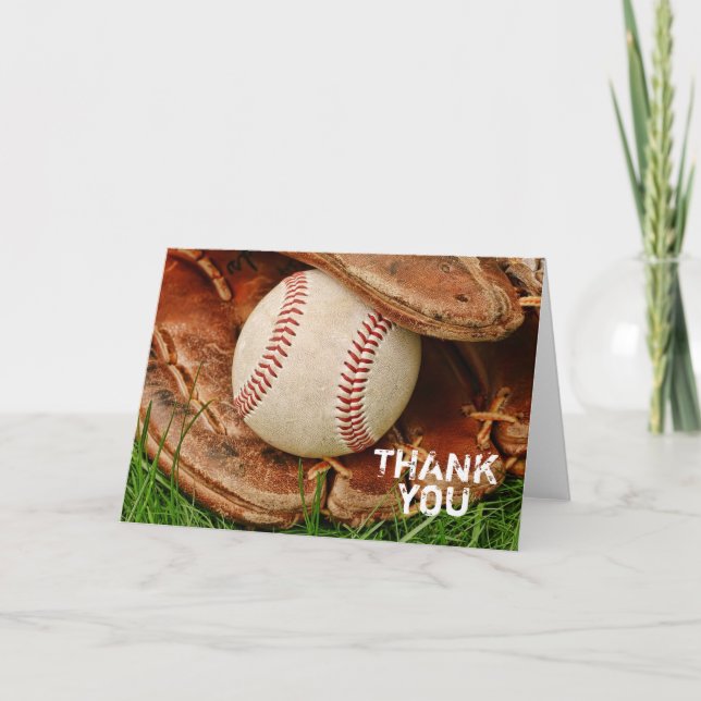 Baseball with Old Mitt Thank You Card (Front)
