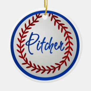 Baseball With Red Stitches and Pitcher Ceramic Ornament