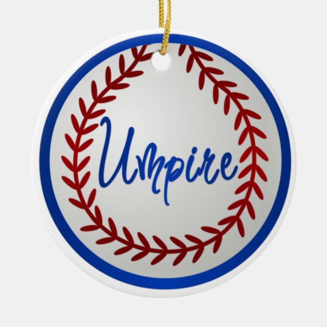 Baseball With Red Stitches and Umpire Ceramic Ornament (Front)