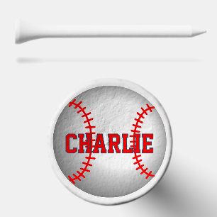Baseball with Red Stitching and Custom Name Golf Tees